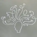 Conceptual chalk drawing illustrating mental health challenges with arrows representing thoughts.